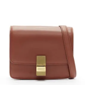 CELINE Classic Box tan brown calfskin gold clasp adjustable crossbody bag Small