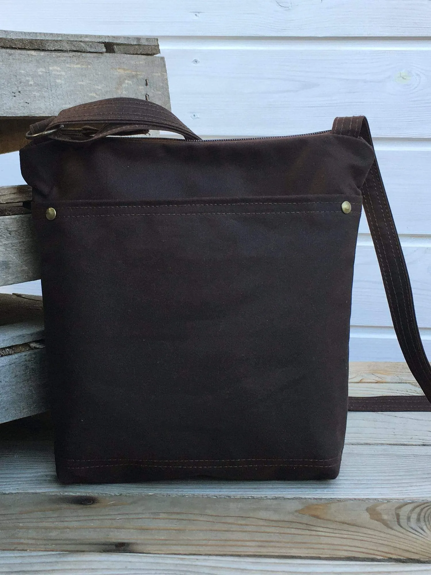 Dark Brown Waxed Canvas Cross Body Bag, Unisex Daybag | Aris Bags