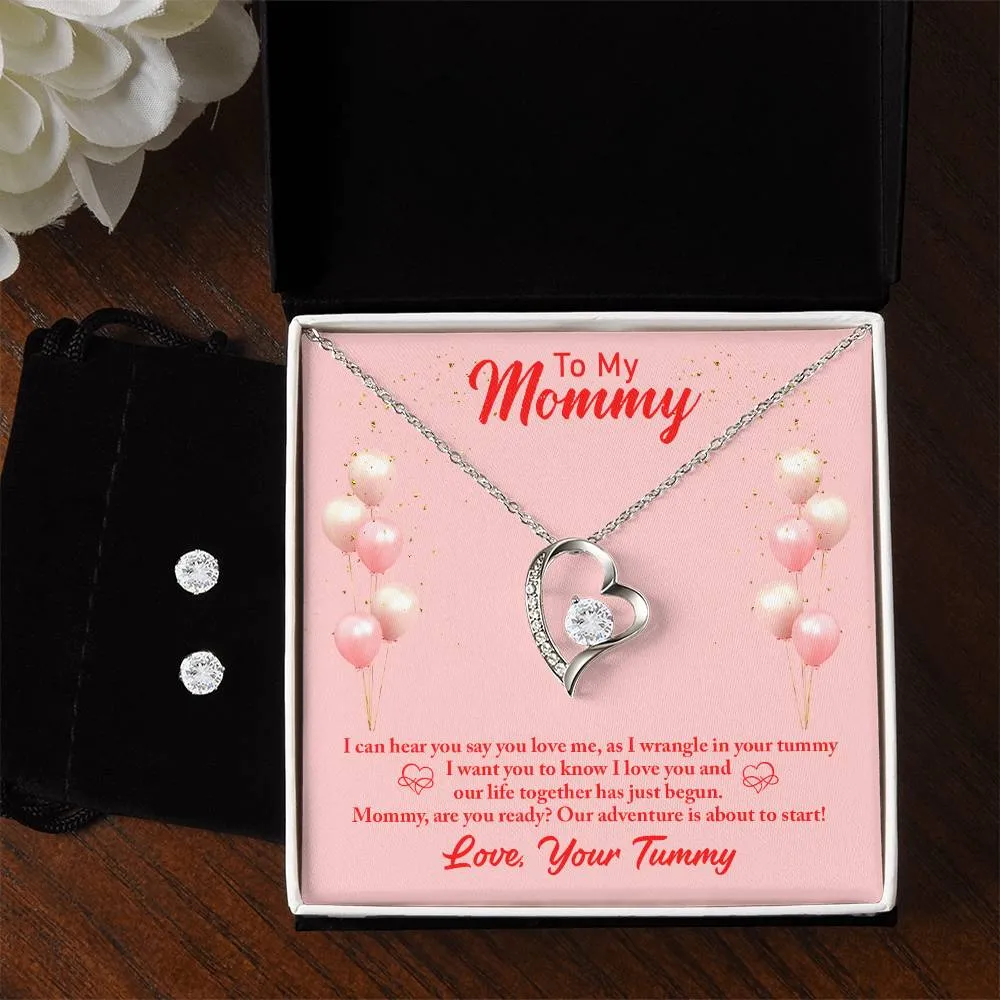 Forever Love Necklace and Cubic Zirconia Earring Set Mommy to be-To my mommy-I can hear you