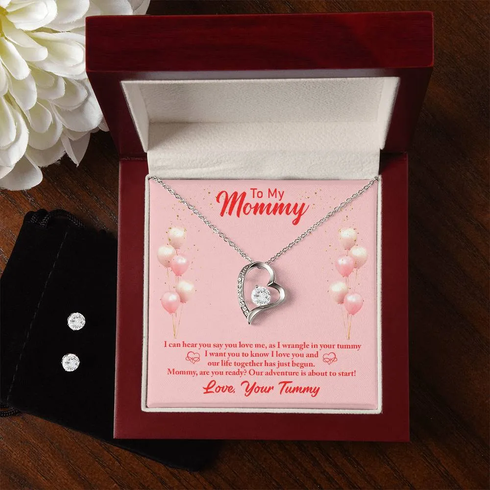 Forever Love Necklace and Cubic Zirconia Earring Set Mommy to be-To my mommy-I can hear you