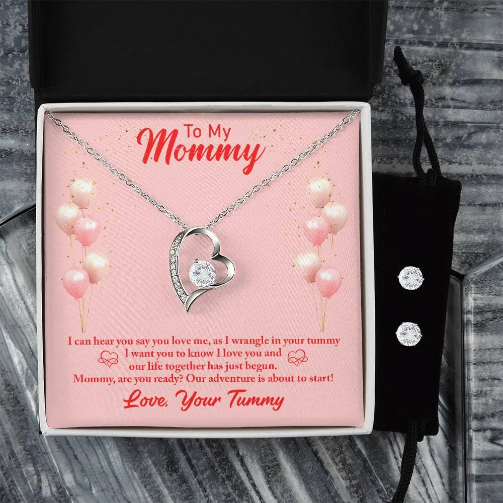 Forever Love Necklace and Cubic Zirconia Earring Set Mommy to be-To my mommy-I can hear you