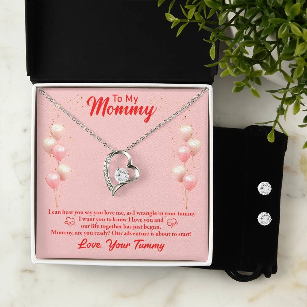 Forever Love Necklace and Cubic Zirconia Earring Set Mommy to be-To my mommy-I can hear you