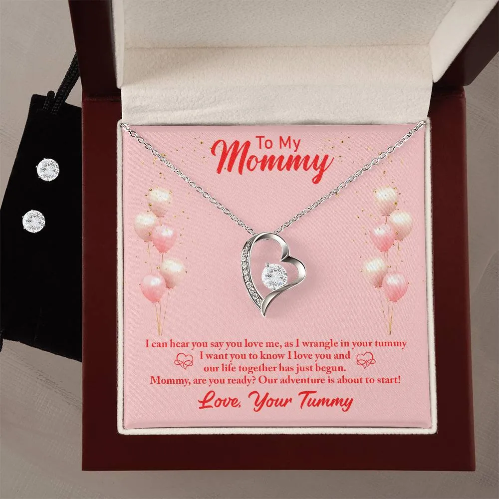 Forever Love Necklace and Cubic Zirconia Earring Set Mommy to be-To my mommy-I can hear you