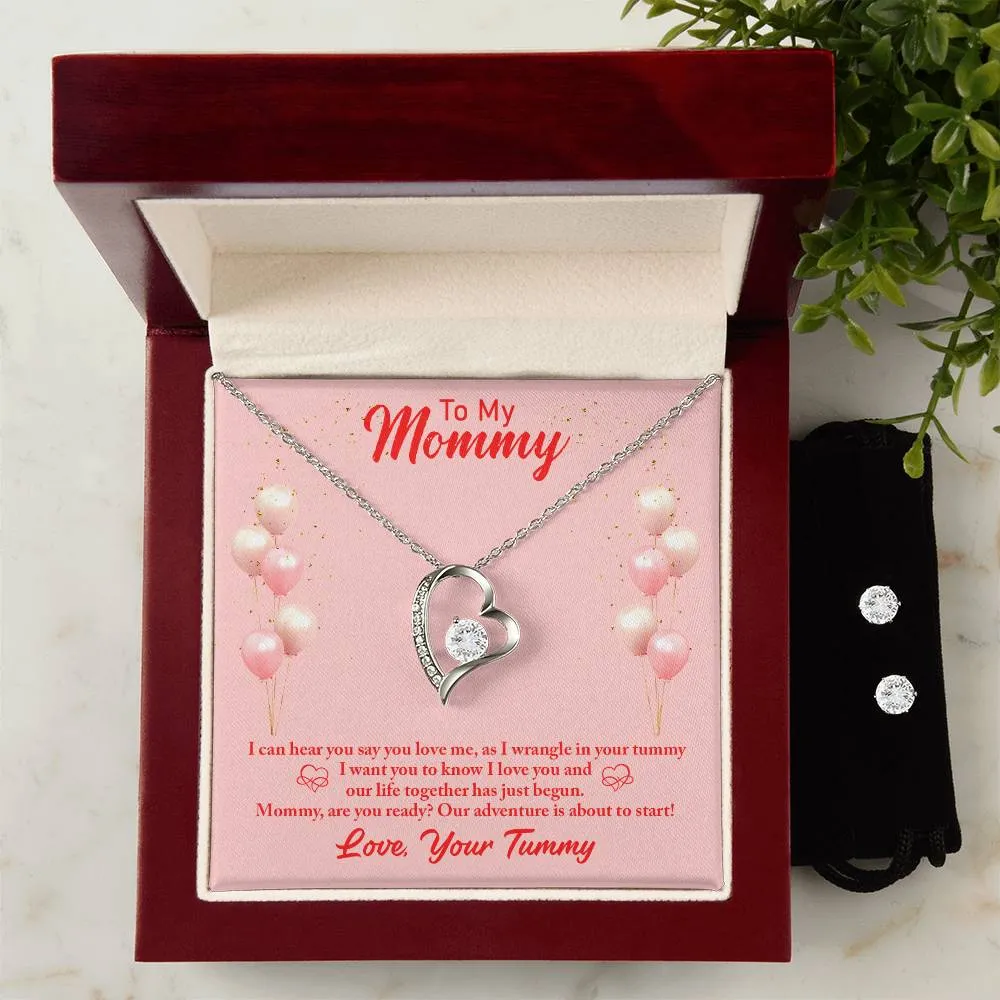 Forever Love Necklace and Cubic Zirconia Earring Set Mommy to be-To my mommy-I can hear you