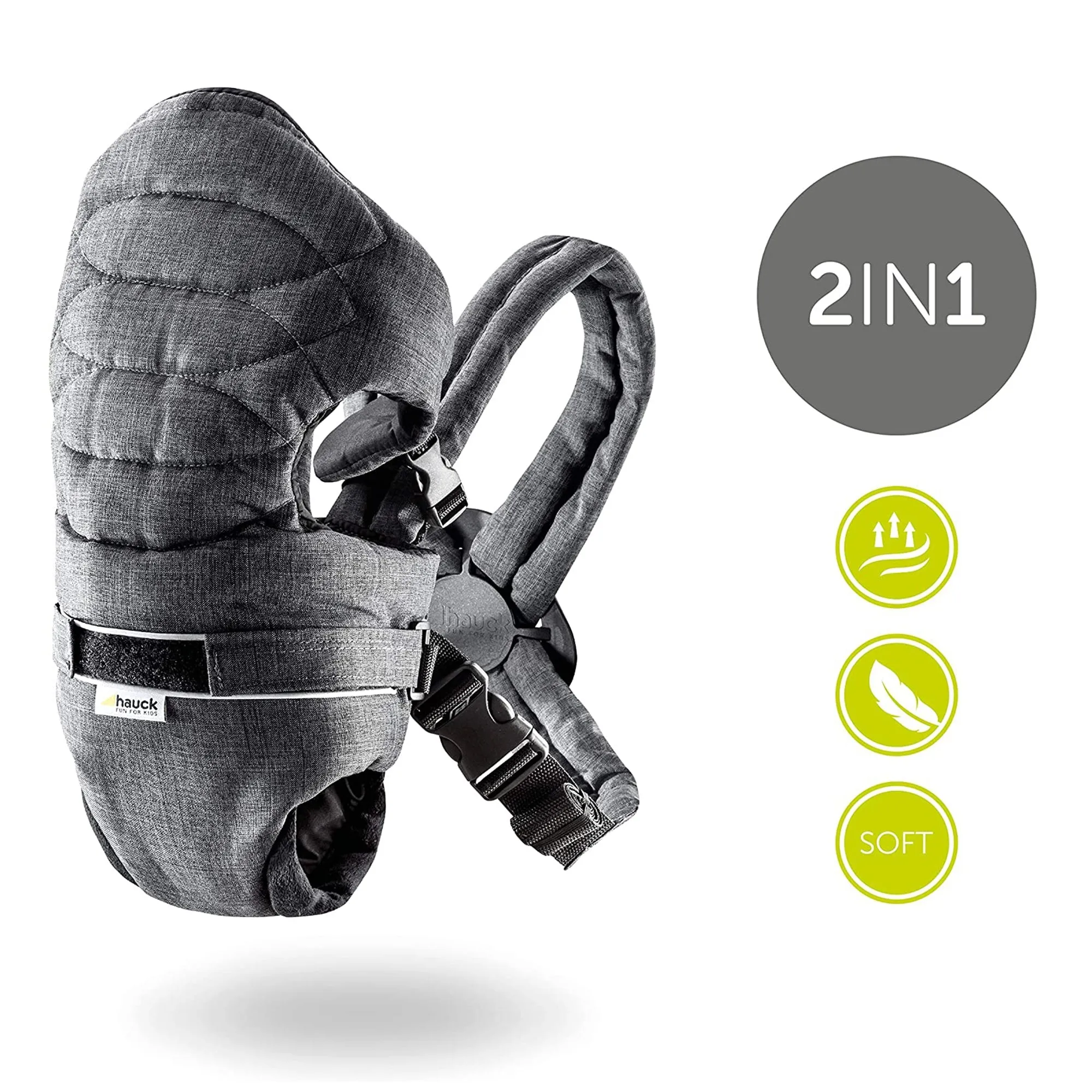 Hauck 2 Way Carrier Baby Carrier Melange Charcoal Birth  to 9M