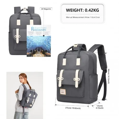 Kono Lightweight Casual Daypack Travel Backpack - Grey