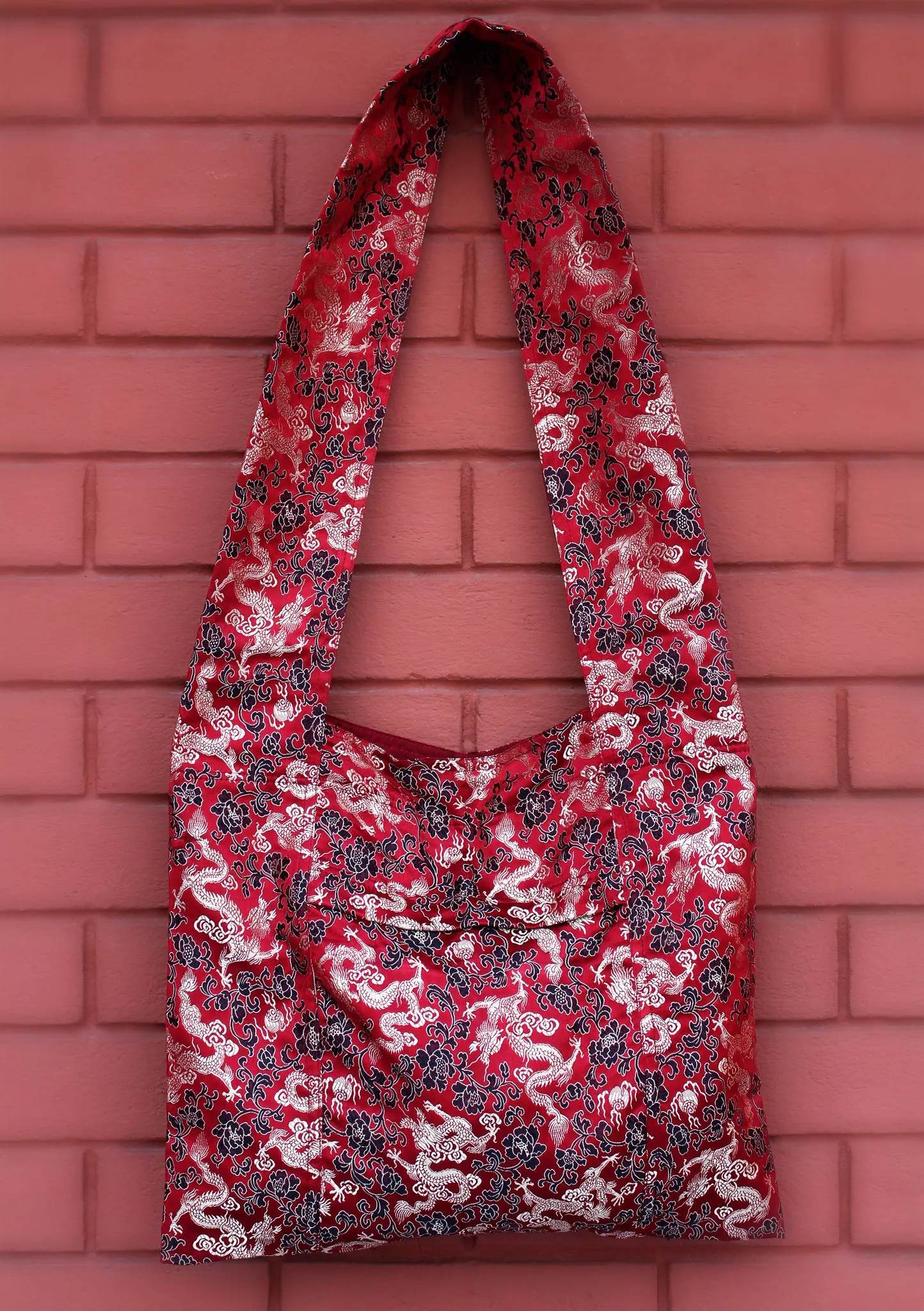 Maroon Brocade Cross Carry Women's Tote Bag