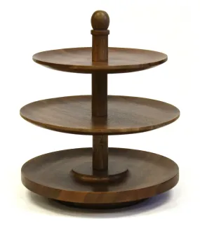 Mountain Woods Dark Brown 3 Tier Acacia Wood Lazy Susan Serving Tray - 13.5"