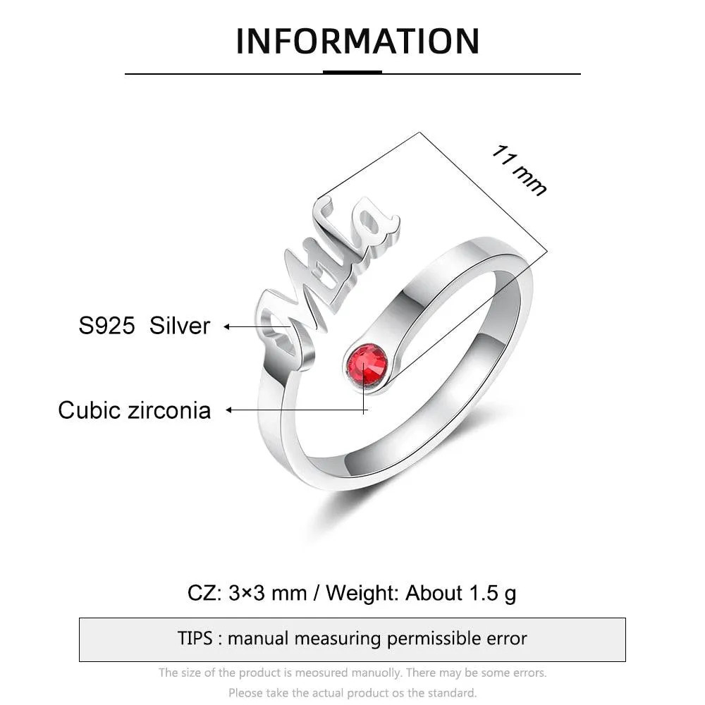 Personalized 925 Sterling Silver Rings for Mother Adjustable Women Nameplate Ring