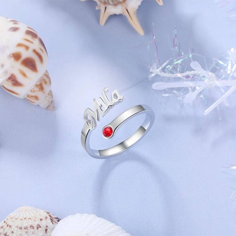 Personalized 925 Sterling Silver Rings for Mother Adjustable Women Nameplate Ring