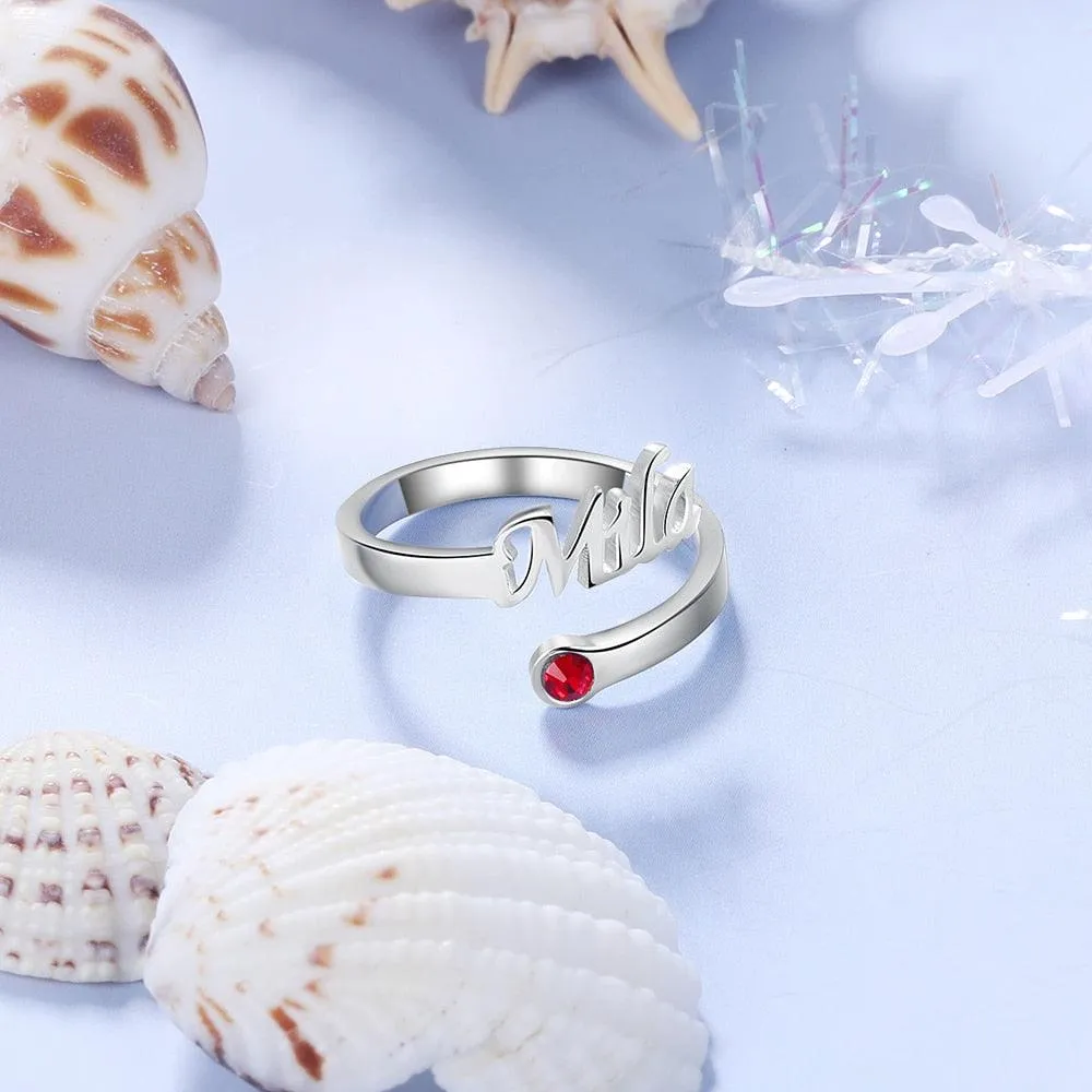 Personalized 925 Sterling Silver Rings for Mother Adjustable Women Nameplate Ring